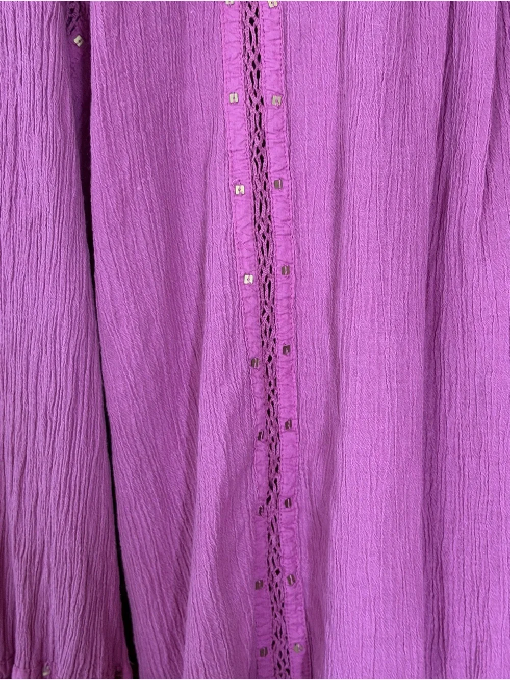 Free People Button-Front Lace Trim Shirt - Fuchsia Pink - Picture 4 of 4